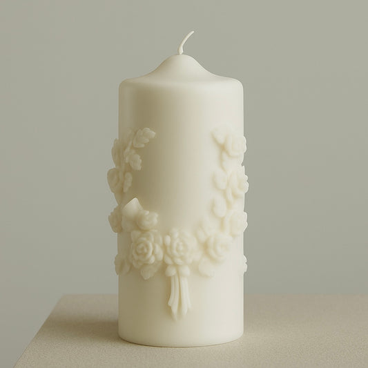 Embossed Rose Pillar Candle