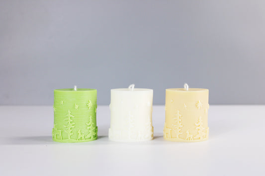 Small Christmas Embossed Pillar Candle