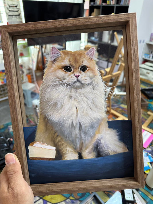 Custom Pet Portrait in Glass Frame – Hand-Drawn Cat & Dog Memorial Artwork